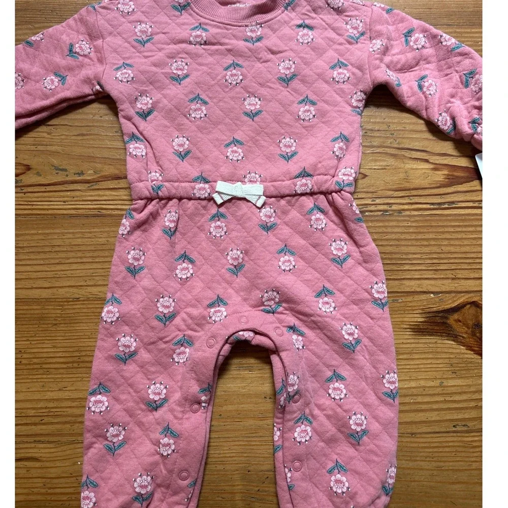 Carter's Jumpsuit Baby Pink New Quilted Floral‎ Bow One Piece SIZE 9m